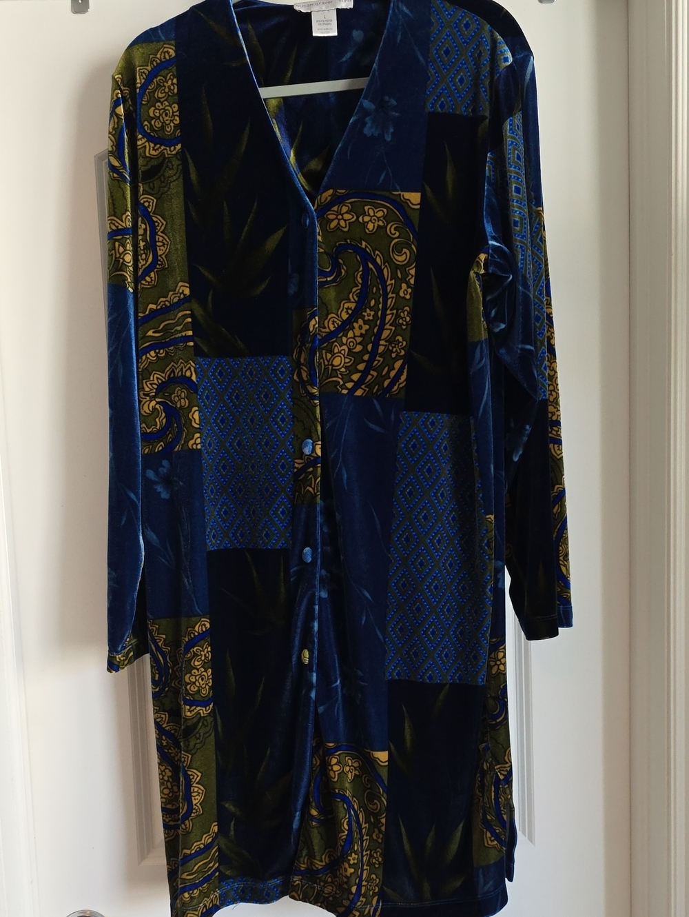 EUC Susan Graver Large Velvet Patchwork Style Long Sleeve Dress/Duster